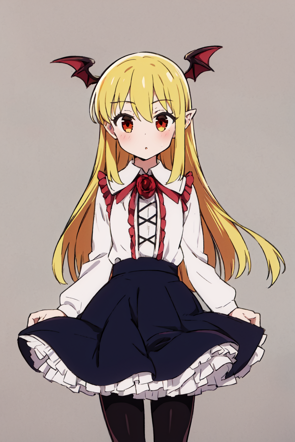 23134853-3959583362-1girl,vania _(gbf_),shirt,skirt,frills,pantyhose,simple background,_lora_vampy_0.85_1_lbw=role_,_lora_style-animation_0.55_1_lbw.png
